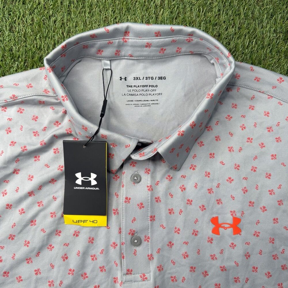 New Under Armour The Playoff Polo Mens 3XL Golf Shirt Floral Gray Red NWT